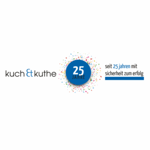 Logo Kuch-Kuthe mit 25-Jahre-Knopf und Claim "seit 25 Jahren mit Sicherheit zum Erfolg"